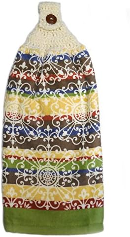 Medallions Filigree Double Crochet Top Kitchen Hand Towel Handmade 2 Ply Black White Green Yellow Rust Brown Blue