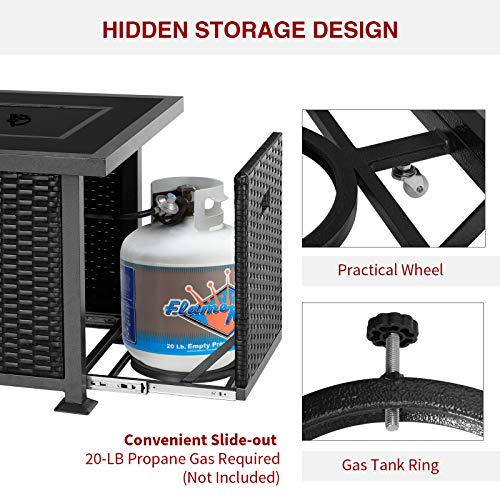 UMAX Outdoor Propane Gas Fire Pit Table, 44 Inch 50,000 BTU Gas Auto