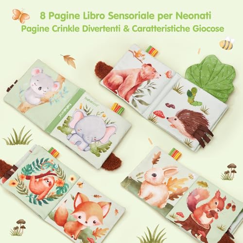 hahaland Regalo Nascita Bimba Bimbo - 9 in 1 Set Neonato Regalo Nascita con Libri Stoffa & Polso e Calzini Sonaglio Sensoriali & Mussole Neonato - kit Neonato per Baby Shower Unisex