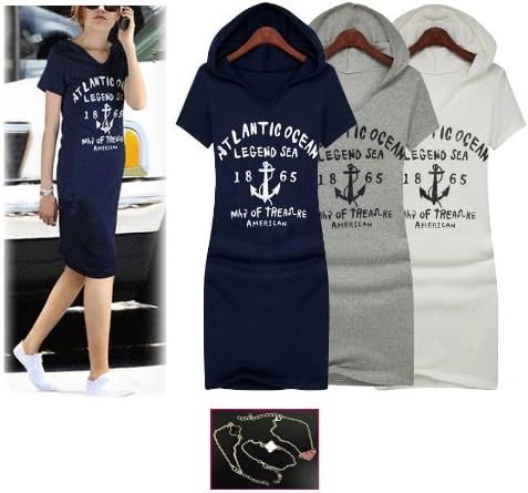 Amazon Fantasista レディース マリンプリント スリムフードパーカー ワンピース 半袖 パーカー エレガント カジュアル ドレス ハリウッド セレブ バカンス 海 パーティー 二次会 おしゃれ オフィス かわいい セクシー チュニック スリム フィット ミニ ショート フリー