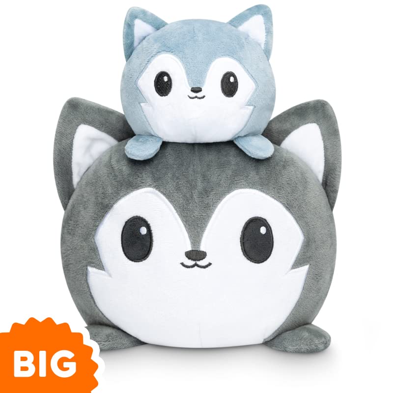 TeeTurtle - Original Reversible Big Wolf Plushie - Gray - Huggable and Soft Sensory Fidget Toy Stuffed Animals That Show Your Mood