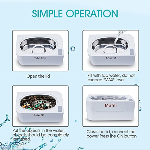 Ultrasonic Jewelry Cleaner Machine 400ml Small Household for Cleaning Eyeglasses, Rings, Dentures Necklaces Watches Coins Mini Portable White - Thumbnail 4
