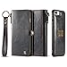 XRPow iPhone 8 Plus/ 7 Plus Case, Detachable Magnetic Leather Wallet Folio Flip Card Slim Cover for iPhone 7 Plus / 8 Plus 5.5inch with Wrist Strap Black