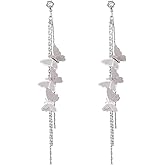ANDPAI Dainty Vivid Lightweight 14K Gold Plated Butterfly Tassel Earrings Silver Post CZ 3D butterfly Dangle Drop Earrings Fairy Earrings for Women Statement Jewelry Gifts