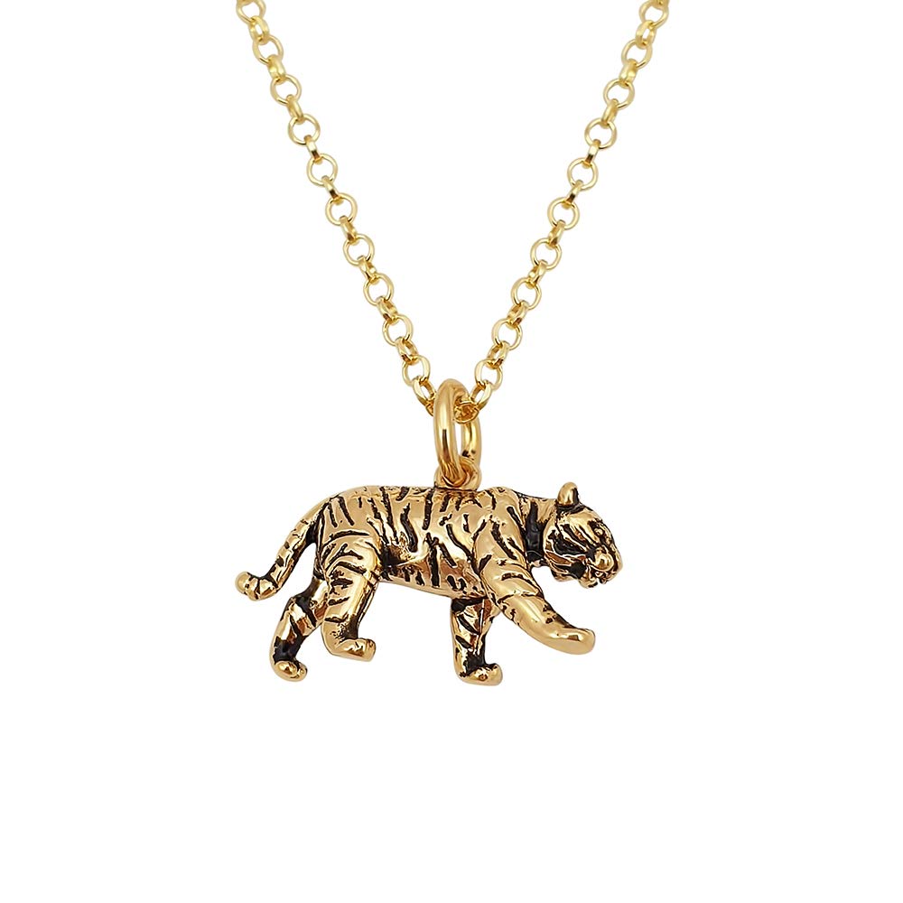 Kiara Jewellery Yellow Gold Plated 925 Sterling Silver Chinese New Year Tiger Pendant On Matching 18" Italian Diamond Cut Chain.