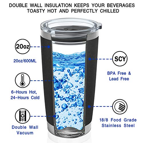 4 Pack 20oz Vacuum Insulated Tumblers, Bastwe Double Wall Stainless Steel Travel Mug with Lid and Straw for Home, Office, School, Works Great for Ice Drink, Hot Beverage (Black)