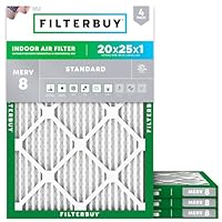 Filterbuy 20x25x1 Air Filter MERV 8 Essential Dust & Allergy Defense (4-Pack), Electrostatic Pleated HVAC AC Furnace Filters Replacement, Made in USA (Actual Size: 19.50 x 24.50 x 0.75)