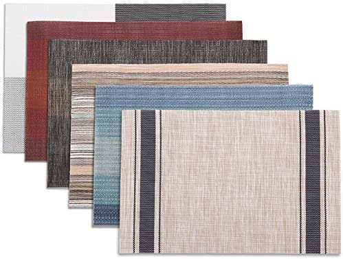 Placemat,Fashion PVC Placemat Heat-resistant Stain Resistant Waterproof Table Mats Durable Woven Vinyl Placemats Set of 4 (Gray+blue)