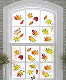 Moon Boat 120PCS Fall Leaves Window Clings - Thanksgiving Maple Decorations Autumn Decals Party Decor Ornaments