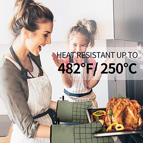 Slopehill Oven Mitts and Pot Holders, Heat Resistant Kitchen Bake Gloves Safe Trivet Mats 4 Pieces, Soft Cotton Lining with Non-Slip Surface for Cooking, Baking, Grilling, Barbecue (Green)