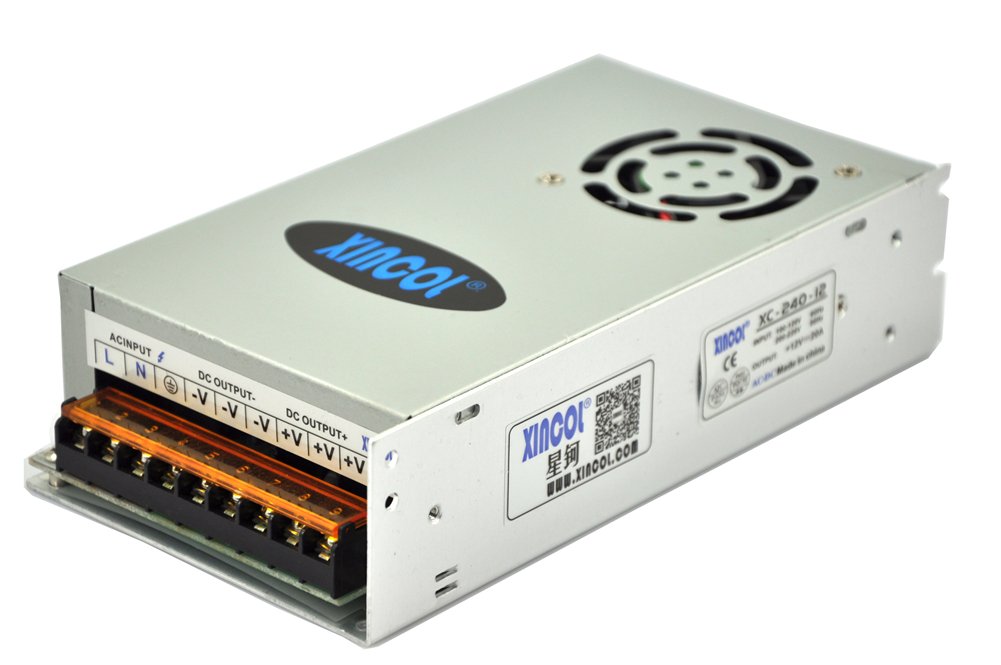 XINCOL AC110V/220V to DC12V 20A 240W Switched Mode Switching Power Supply (SMPS) Transformer Driver Adapter for LED Strip Light with Built-in Fan