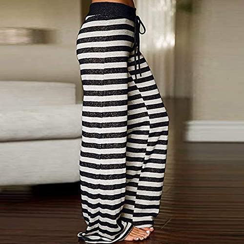 MIVAMIYA Yoga Pants with Pockets for Women Striped Comfy Palazzo