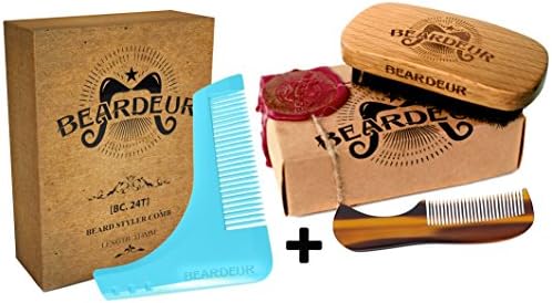 Beard Brush & Shaping Template Comb Trim Tool Guide for Men- for Beards & Mustache Conditioning, Styling & Maintenance, Premium Beard Care Kit
