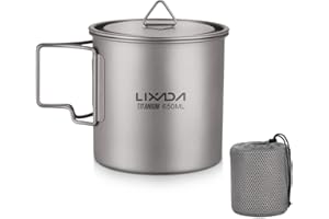 Lixada Titanium Pot, Camping Pot Titanium Cup Tianium Backpacking Pot with Partable Foldable Handles for Outdoor Camping Hiki