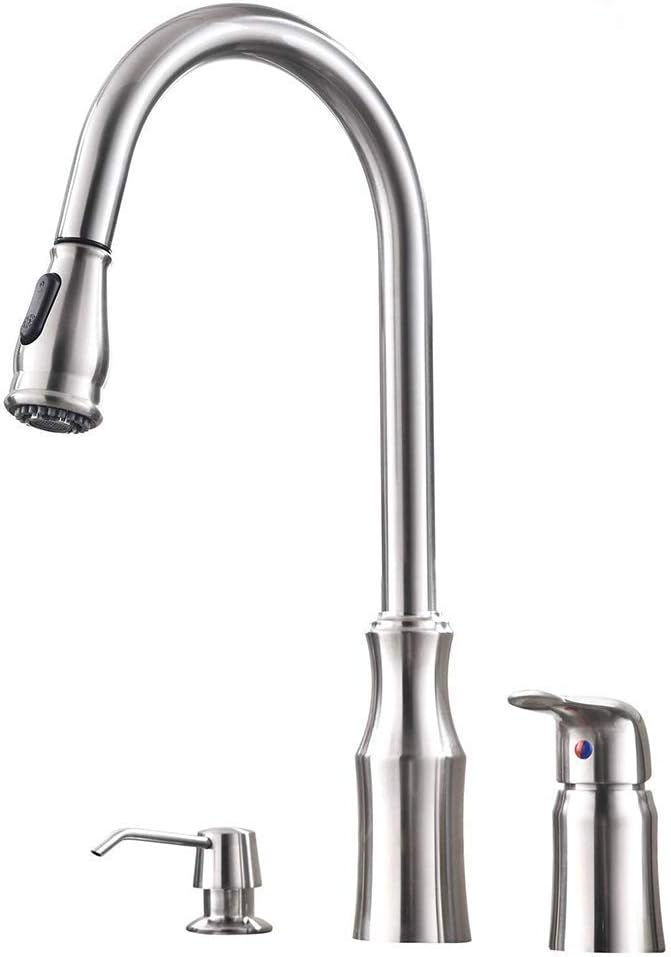 Hotis 3 Hole Single Handle Brushed Nickel Kitchen Sink Faucet