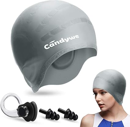 candywe gorro de natacion con orejas impermeable de silicona gorro de natacion para pelo largo corto para mujeres hombres ninos gorros de
