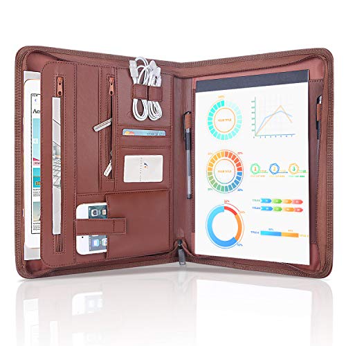 Portfolio Binder Zippered Padfolio, OOWOLF Interview Resume Document Organizer Leather Travel