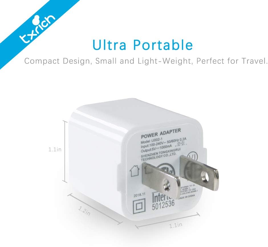 TXRICH USB Wall Charger, 5V/1A 3-Pack (ETL Listed) Charger Brick Base Adapter Charging Block Charger Cube Plug Charger Box.(A-White): Home Audio & Theater