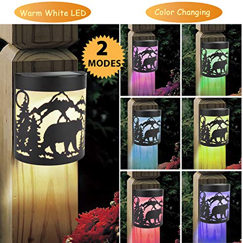 Greluna Solar Lights Outdoor, 2 Modes Solar LED Outdoor, Solar Wall Lights for Deck, Fence, Patio, Front Door, Stair, Landscape, Yard and Driveway Path, Warm White/Color Changing, Pack of 2, ï¼ˆBearï¼‰