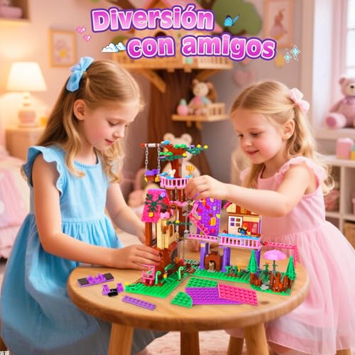 Charmofun Tree House Building Set, Tree House Building Set with 3 Characters and 4 Animals, Friends Friendship Tree House for Kids Ages 8 Years Old (Pink)