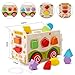 HM-tech Wooden Shape Sorter Toys, Wooden Shape Sorter Bus with Tangram & Number Alphabet Puzzle Board, Classic 3D Push Pull Truck Toy for Toddlers Learning Sort and Match for Kids