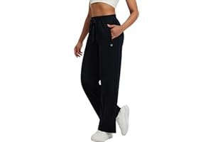 baleaf Women's Fleece Lined Pants Wide Leg Track Pants with Zipper Pockets Loose Fit Straight Leg Pull on Pants for Winter