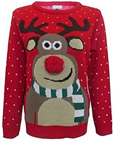 Fashion Essentials-womens Unisex Rudolph Print 3d Nose Pom Pom Christmas Jumper