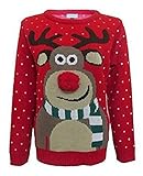 Fashion Essentials-womens Unisex Rudolph Print 3d Nose Pom Pom Christmas Jumper (M, RED)