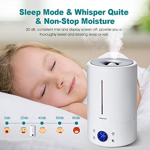 Cool Mist Humidifier Ultrasonic 5L/1.32 Gal for Baby, Bedroom, Home, Filter Free Vaporizer, Humidity Monitor, 12Hrs Timer/Sleep Mode, Whisper-Quiet, Waterless Auto Off, 3 Mist for 30 Hrs Working