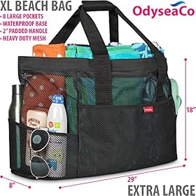 OdyseaCo Mesh Beach Bag -Durable, Waterproof & Sandproof Large Beach Tote Bag with Pockets - Mesh Beach Tote Bag & Pool… 51tGOQnyCFL