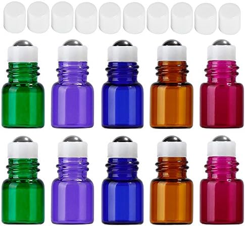 10PCS Pretty Essential Oils Bottles with Roller Balls, Glass Refillable Bottles Container for Fragrance,Essential Oil,Aromatherapy,Perfumes size 2ml (Multi color Set 4)