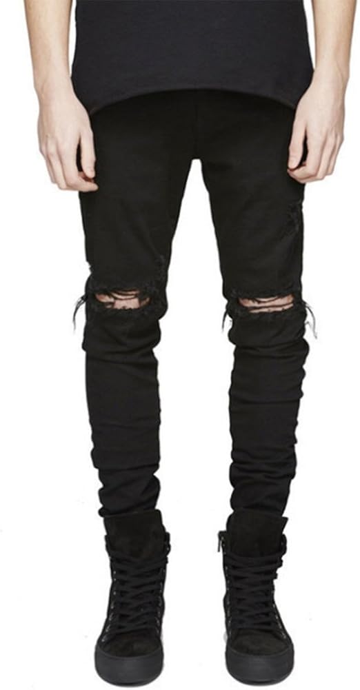 LONGBIDA Men's Ripped Slim Fit Skinny Destroyed Distressed Tapered Leg