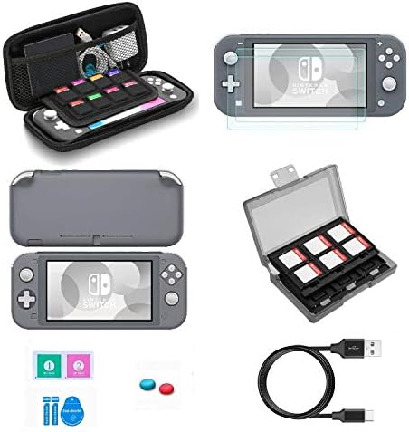 Switch Lite Accessories, VOKOO Nintendo Switch Lite case, Protective Cover Case, Screen Protector, SD Card Case and USB-C Charging Cable Compatible with Nintendo Switch Lite 2019, 7-in-1 (Gray)