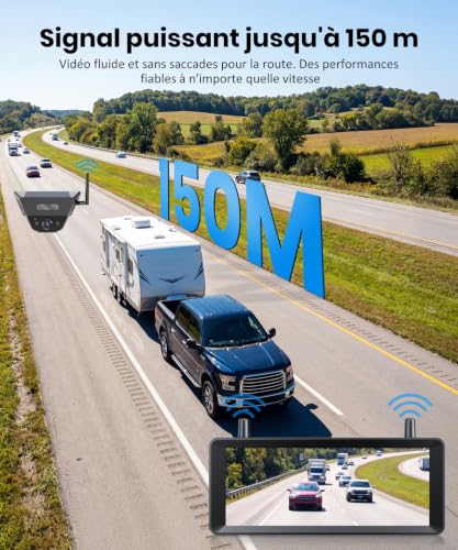 Caméra de Recul sans Fil Magnétique Solaire AUTO-VOX, Écran 7,2" 1080P Split Screen, Détection Intelligente Voitures & Piétons, Installation Magnétique 1 Min, pour Camion Camping-Car Remorque Van
