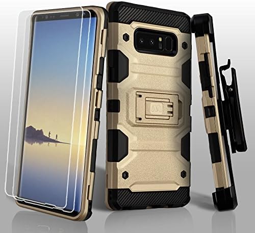 Military Grade Certified Storm Tank Hybrid Case with Holster and Screen Protector for Samsung Galaxy Note 8 - Gold