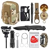XUANLAN Emergency Survival Kit 13 in 1, Outdoor Survival Gear Tool with Survival Bracelet, Fire Starter, Whistle, Wood Cutter, Water Bottle Clip, Tactical Pen for Camping, Hiking, Climbing