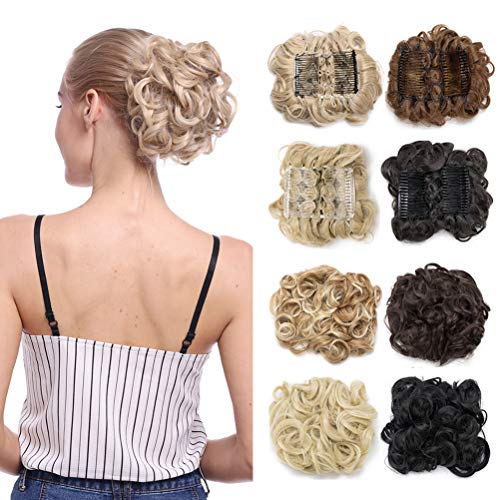 Combs Clip in Bun Claw Jaw on Updo Hairpiece Extensions Wavy Donut Chignons Wrap Around Scrunchy-dark black