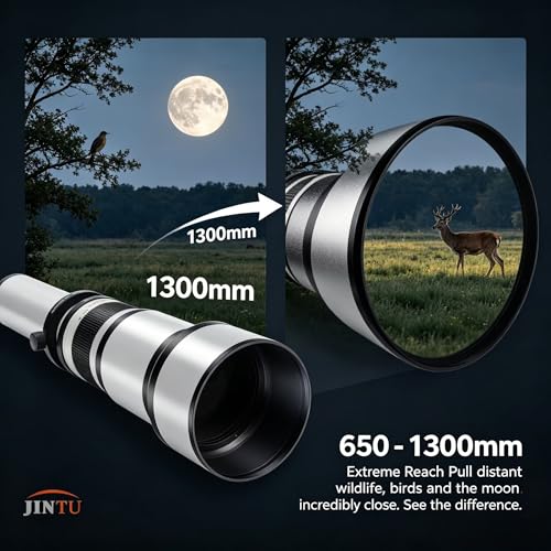 Telephoto Lens EF/EF-S JINTU 650-1300mm F8 Zoom Lens for Canon EOS SLR 4000D 2000D 80D 90D 5D III 6D 7D II 60D 70D 250D 750D 760D 1200D 1300D 1500D 650D 550D 0D 4500 D 400D Nikon D90 D5600 D780 D3200