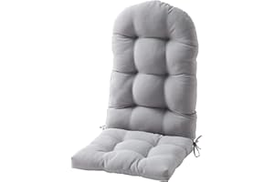 FILUXE Adirondack & Rocking Chair Cushion, High Back Patio Cushions - Waterproof Solid Tufted Pillow, Indoor/Outdoor Pads with Ties, Fade-Resistant & Seasonal All Weather Replacement (Gray, 1)