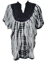 Women's Caftan Blouse Tie Dye Poncho Embroidered Kimono Top One Size
