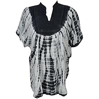 Women's Caftan Blouse Tie Dye Poncho Embroidered Kimono Top One Size