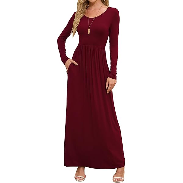 DEARCASE Women Dress Burgundy X-Large Maternity Crewneck Long Sleeves Maxi  Wedding Guest A-line Casual Empire Waist Flowy Party Vintage Spring Fall  Winter Dresses with Pocket : Amazon.ca: Clothing, Shoes \u0026 Accessories