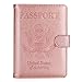 Vivefox RFID Leather Passport Holder Cover - Travel Passport Wallet Document Organizer Id Card Case (Rose Gold (with Magnet Button))