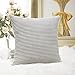 Home Brilliant Striped Velvet Cushion Cover for Chair Supersoft Handmade Decorative Pillowcase, Light Grey, 18