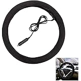 WAQIA HOUSE Heated Steering Wheel Cover- 12V Black Warmer Car Steering Heater- 15 inch Electrical Wheel Cover