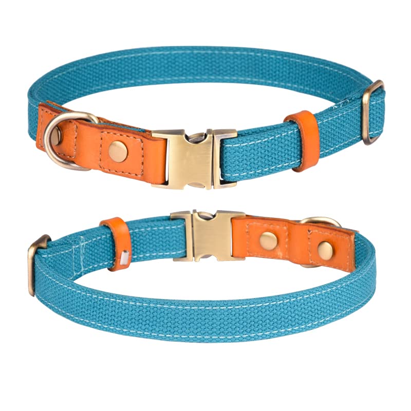 Haoyueer Nylon Dog Collar, with Metal Safety Buckle, Adjustable leather & Nylon Pet Collars for Small Medium Large Dogs (L, Light Blue)