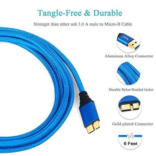 Note 3 Charger Cable, Besgoods 2-Pack 6ft Braided USB 3.0 Cable - A Male to Micro B Cable Fast Charger Cord Compatible External Hard Drive, Samsung Galaxy S5/Note 3, Note Pro 12.2 - Blue