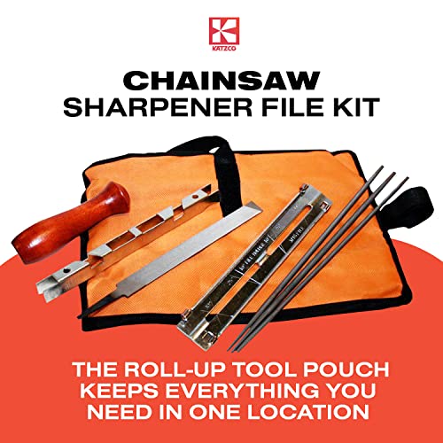Katzco Chainsaw Sharpener File Kit Contains 5/32, 3/16, and 7/32 Inch Files, Wood Handle