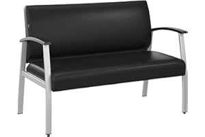 Bush Business Furniture Arrive Waiting Room Loveseat with Arms in Black Vinyl, Reception Area Seating for Office and Lobby