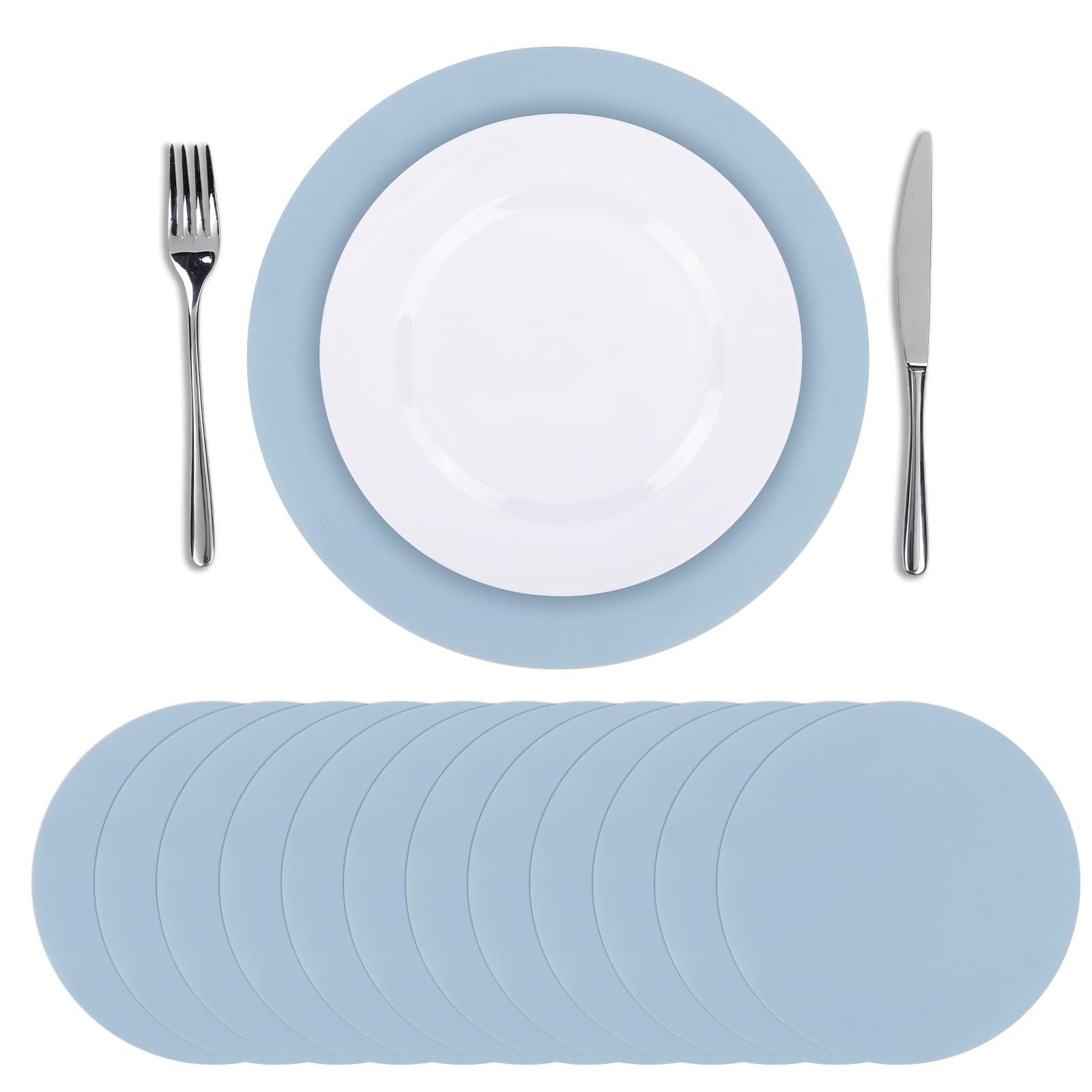 Photo 1 of SHACOS 100 PCS Round Paper Placemats 13 inch Disposable Paper Place Mats for Dinner Wedding Birthday Party Festival Table Decoration Indoor Outdoor, Dusty Blue